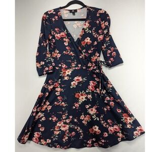 IZ Byer Womens Wrap Dress Floral Print Navy Pink Blue Size M
